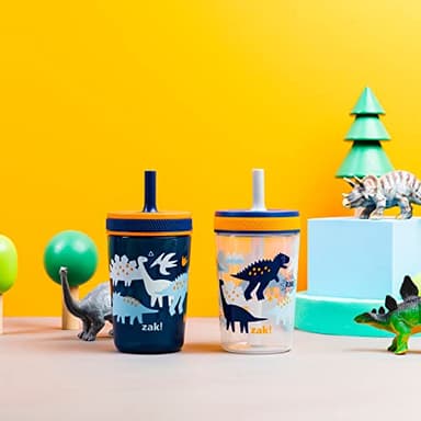 Zak Designs Kelso Toddler Cups For Travel or At Home, 15oz 2-Pack Durable Plastic Sippy Cups With Leak-Proof Design is Perfect For Kids (DinoRoar, Zaksaurus) - Image 9