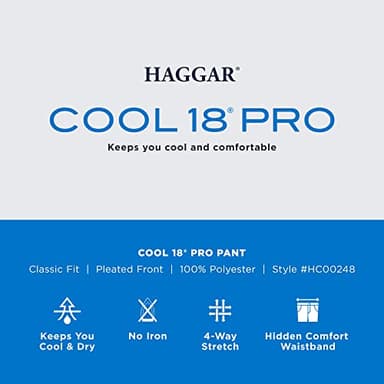 Haggar mens Cool 18 Pro Classic Fit Pleat Front Hidden Expandable Waist With Big & Tall Sizes Casual Pants, Navy, 40W x 29L US - Image 4