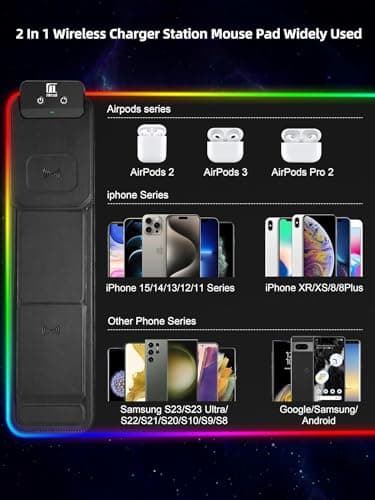 XXL Mouse Pad with Phone Holder - Black, RGB Desk Mat with 15W Fast Charging, LED Gaming Mousepad with 11 Light Colors, Waterproof Non-Slip Pad for Office & Home - Image 3