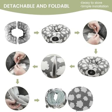 TSEB4TEP Cat Tunnel Bed for Indoor Cats,Soft Peekaboo Cave Cat Donut Tunnel with Washable Circle Cushion Central Mat, 3 Ways Shaped Round Pet Play Tunnel Toy for Kitten Puppy Rabbit Ferret Green - Image 5