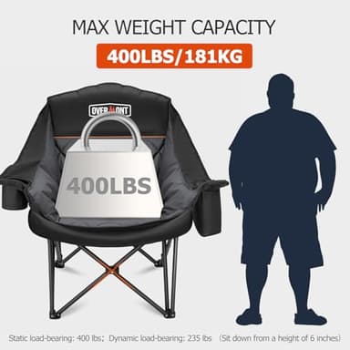 Overmont Oversized XL Camping Chair for Adults - 400lbs Support Heavy-Duty Padded Folding Chair with Side Pocket Cup Holder Cooling Bag for Outdoor Sports Garden Beach Fishing Lawn Black - Image 4