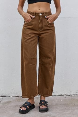 GREAIDEA Mid Rise Barrel Jeans for Women Wide Leg Mid Waist Cropped Denim Pants Y2k Baggy Boyfriend Jeans with Pockets - Image 4