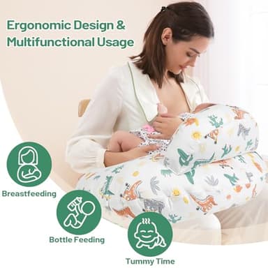 Nursing Pillow, More Support for Mom and Baby, Removable Cotton Cover and Colorful Animal Patterns, Machine Washable, Plus Size Baby Pillow, White - Image 4