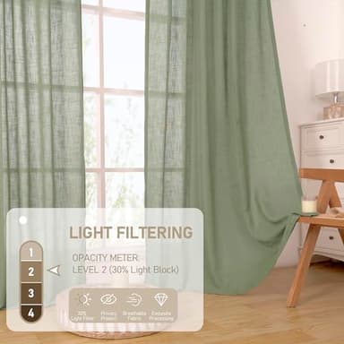 LAMIT Sage Green 72 inch Linen Curtains for Living Room 2 Panels, Linen Textured Light Filtering Semi Sheer Back Tab and Rod Pocket Window Curtain Panels for Bedroom/Farmhouse, 52 x 72 Inch - Image 6