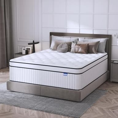 King Size Mattress, 14 Inch King Mattress in a Box, Medium Firm Hybrid Mattresses with Pocket Spring and Soft Foam, Optimal Motion Isolation & Strong Edge Support, Pressure Relief - Image 1