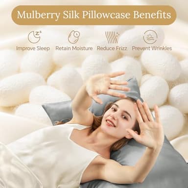 INFIIXSO Mulberry Silk Pillowcase for Hair and Skin, Silk Pillow Cases Standard Size with Hidden Zipper 20x26 Inches, Ultra Smooth and Soft Cooling Pillow Cases for Hot Sleepers(Grey, 1 Pack) - Image 2