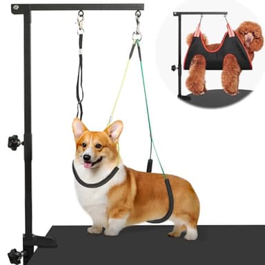 Dog Grooming Arm with Pet Grooming Hammock, getlstub 35" Pet Grooming Table Arm with Adjustable No Sit Haunch Holders, Dog Grooming Stand with Loop Noose for Small and Medium Pets - Image 1