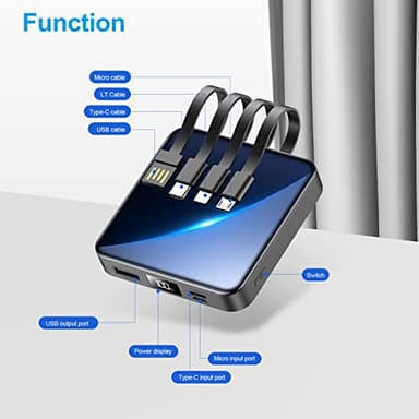 ummz Portable Charger 12000mAh with Built-in Cables,22.5W Fast Charging Power Bank,USB C Input/Output,Smart LED Display,Compact External Battery for iPhone 15,Samsung Galaxy,iPad,Tablets - Image 8