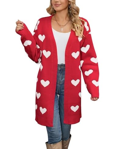 Alsol Lamesa Women's Long Sleeve Cute Cardigan Sweaters V Neck Open Front Ribbed Knit Heart Sweater Coat - Image 8