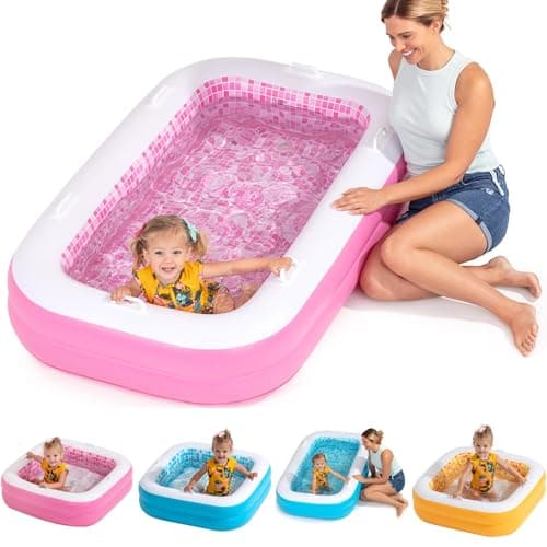 2-in-1 Inflatable Kiddie Pool, 65"x39"x10" (5'5") Soft Cushioned Floor, Handles, Drain, Shallow Rectangular Blowup Swimming Pool for Kids Age 2+ Toddler Ball Pit, Small Adult Backyard Tanning Pool - Image 1