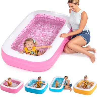 2-in-1 Inflatable Kiddie Pool, 65"x39"x10" (5'5") Soft Cushioned Floor, Handles, Drain, Shallow Rectangular Blowup Swimming Pool for Kids Age 2+ Toddler Ball Pit, Small Adult Backyard Tanning Pool - Image 1