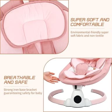Uuoeebb Baby Swing for Infants, Portable Electric Baby Swings with Bluetooth, 5 Swing Speed, 10 Lullabies, 5-Point Harness, Remote Control & Touch Panel - Infant Swing for Indoor & Outdoor Use, Pink - Image 5