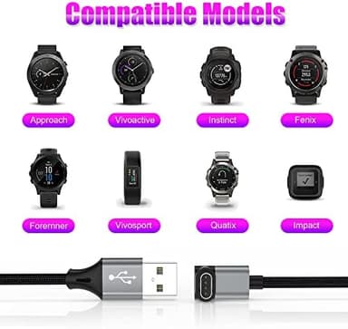 AGVEE 2 Pack 3.3ft Charger Cable for Garmin Watch, L-Shape Braided Charging Cord for Fenix, Forerunner, Vivoactive, Instinct, Venu, Tactix, Approach, D2, Quatix Series, Dark Gray - Image 5