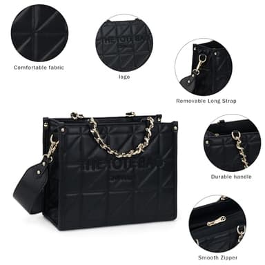 Chinllo Tote Bag for Women Quilted Chains Stachel Purse and Handbags with Shoulder Strap (E.Black-M) - Image 4