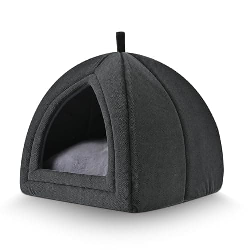 Amazon Basics Cat Cave Bed, 2-in-1 Foldable House for Indoor Cats, with Washable Cushion and Non-Slip Base, 17.5 x 17.5 Inches, Large - Image 1