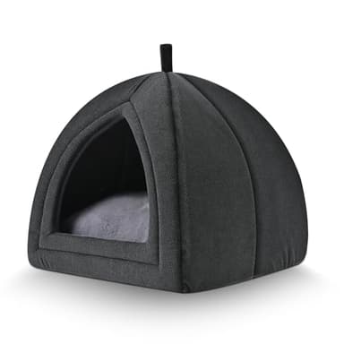 Amazon Basics Cat Cave Bed, 2-in-1 Foldable House for Indoor Cats, with Washable Cushion and Non-Slip Base, 17.5 x 17.5 Inches, Large - Image 1