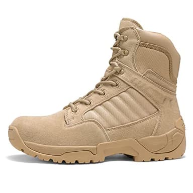 NORTIV 8 Men's Side Zipper Military Tactical Work Boots Leather Motorcycle Combat Boots 6 inches,Size 10W,Sand - Image 4