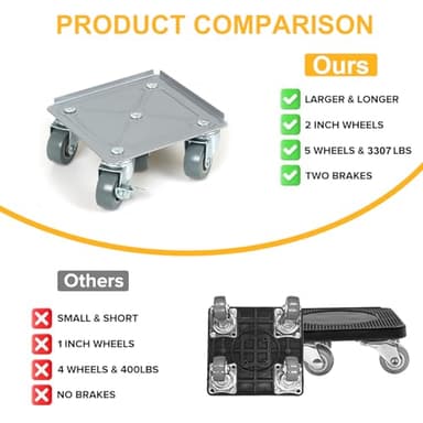 Heavy Duty Furniture Dolly, Furniture Movers, Furniture Dolly with 5 Wheels, Carbon Steel Panel Heavy Duty Dolly, Furniture Lifter with 360° Rotatable Rubber Universal Wheels, Maximum Load 3500 LBS - Image 5