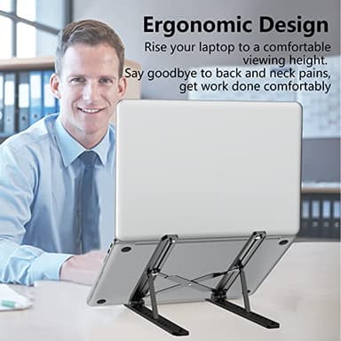 Tonmom Laptop Stand for Desk, Adjustable Laptop Riser ABS+Silicone Foldable Portable Notebook Holder, Ventilated Cooling Notebook Mount Computer Stand for 10-15.6” Laptops,Tablets-Black - Image 2