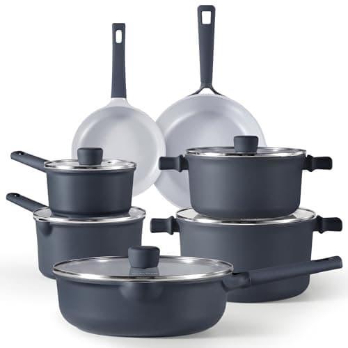 CAROTE Ceramic Cookware Set 12 Piece, Healthy & PFOA/PFAS Free, Nonstick Pots and Pans Set, Induction-Compatible, Navy Blue - Image 1