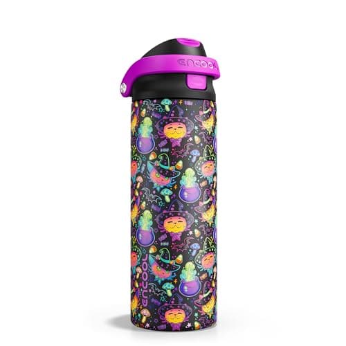 ENCOOL Halloween Gothic Water Bottle with Straw, Stainless Steel Insulated Water Bottle,Leak Proof, One-Touch Flip Lid, BPA Free, Holiday Gifts For Women Men, 24oz, Meowgic Night - Image 1