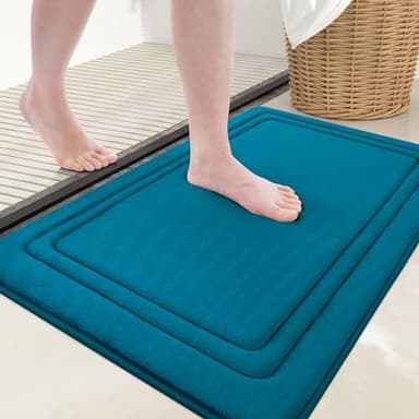Grandaily Memory Foam Bath Mat Rug 24x16, Ultra Soft, Non-Slip and Absorbent Bathroom Rugs, Machine Wash Dry, Comfortable Bath Carpet for Bathroom Floor, Tub and Shower, Peacock Blue - Image 1