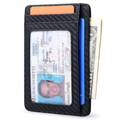 Buffway Slim Minimalist Front Pocket RFID Blocking Leather Wallets for Men and Women - Carbon Fiber Black - Image 2