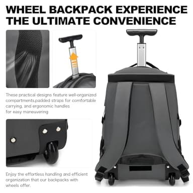 Boavan Rolling Backpack,17 inch Water Resistant Wheeled Backpack,Carry on Luggage Business Bag, Overnight College Computer bag Trolley Suitcase for Men Women Adults to Travel，Grey - Image 5