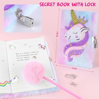 Unicorns Gifts for Girls 4 5 6 7 8 9 10+ Years Old with Unicorns Handbag Purse/Diary with Lock/Headband/Eye Mask/Water Bottle, Kids Unicorn Toy Soft Plush Toys Set for Birthday Gifts Christmas - Image 3