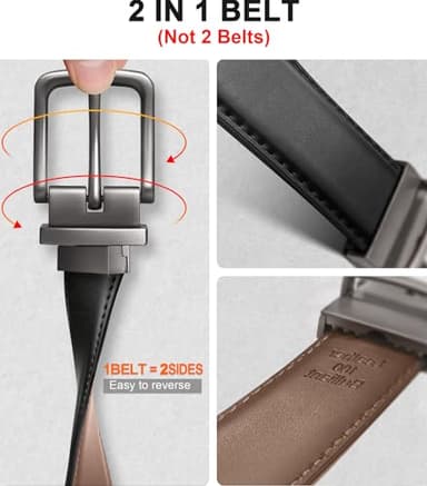 BULLIANT Men's Belt,Reversible Belt Adjustable For Gift Men 1.25”-Cut For Fit-2 Sides in 1 Belt(Not 2)(Black/Tawny,28"-30" Waist Adjustable) - Image 2