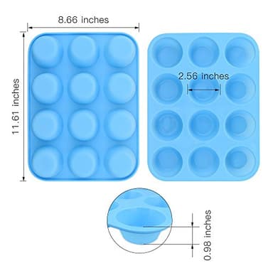 homEdge 12-Cup Silicone Muffin Pan, Pack of 2 Non-Stick Muffin Molds, Baking Pan for Cupcake, Tarts, Egg Bites-Blue - Image 2