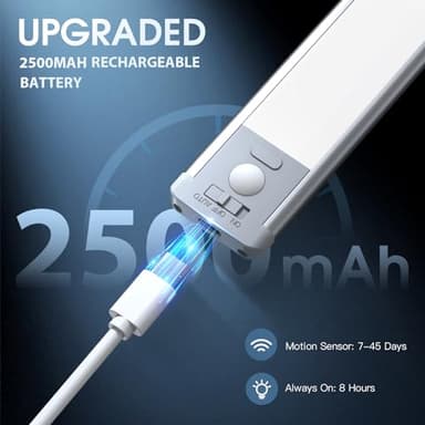 Under Cabinet Lighting, 14.7" Rechargeable Motion Sensor Light Indoor, 2 Pack Magnetic Dimmable Closet Lights, Wireless Under Counter Lights for Kitchen, Stairs,Hallway - Image 5