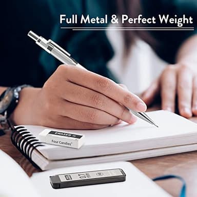 Four Candies 0.7mm Mechanical Pencil Set with Case - 4PCS Metal Mechanical Pencils, 8 Tubes HB #2 Lead Refills, 3PCS 4B Erasers and 9PCS Eraser Refills, Lead Mechanical Pencils for Writing & Drawing - Image 9
