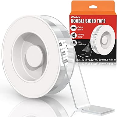 Extra Large Double Sided Tape Heavy Duty Removable 1.18 Inch x 160 Inch, Clear & Tough Nano Tape, Multipurpose Mounting Tape Picture Hanging Strips Adhesive for Poster Carpet - Image 1