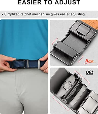 KEMISANT Mens Ratchet Belt 2 Units,Sliding Belt For Gift Mens Dress Casual 1 3/8",Size Adjustable(Black/Blue,34"-40" Waist Adjustable) - Image 4