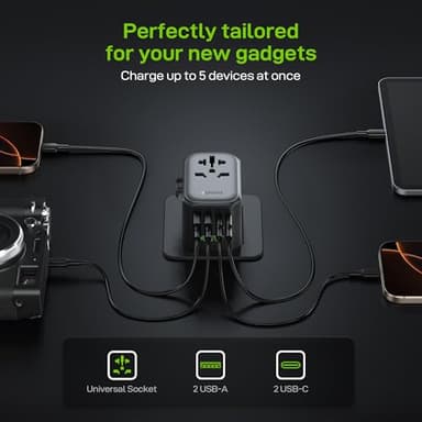 EPICKA Pulse 45W European Travel Plug Adapter, Universal Power Adapter with PD Fast Charging, 5-Port (1 AC/2 USB-A/2 USB-C) International Charger Adapter for Europe, Japan - Travel Essentials (Black) - Image 5