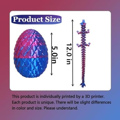 HEFANDAISHU 3D Printed Dragon with Dragon Egg,12inch Flexible Dragon Toy with Articulated Dragon Inside Fidget Toys for Autism/ADHD Easter Toys Gifts(PurpleBlue) - Image 3
