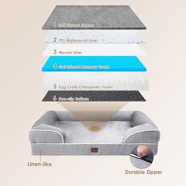 EHEYCIGA Orthopedic Dog Beds Large Sized Dog, Waterproof Memory Foam Pet Bed with Sides, Non-Slip Bottom Large Pet Bed with Washable Removable Cover, Grey - Image 4