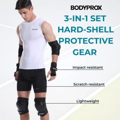 BODYPROX Knee Pads Elbow Pads Wrist Guards Set for Skateboarding, Roller Derby, BMX Ride, and Inline Skating (Large) - Image 2