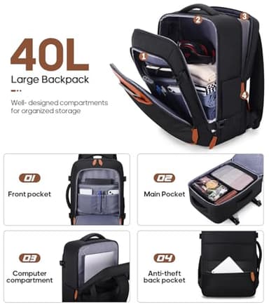 UKEIN Luggage Sets 3 Piece, Carry On Luggage 20In With Spinner Wheels,PC Hardside Suitcase Set with TSA Lock,Durable Carry On Suitcase With Travel Backpack for Men (Black, 3 piece set (20inch)) - Image 5