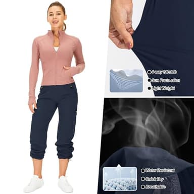 Women's Hiking Pants Quick Dry UPF 50 Travel Golf Pants Lightweight Camping Work Cargo Pants Zipper Pockets,6608,Blue,S - Image 4