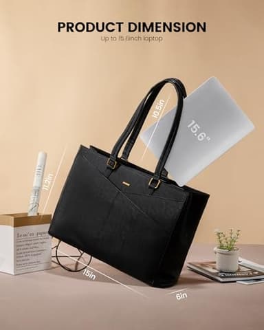 LOVEVOOK Laptop Bag for Women,15.6 Inch Laptop Tote Bag for Women,Vintage Leather Work Tote Bags Computer Teacher Bag,Waterproof Business Office Briefcase - Image 4