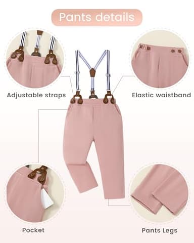 DISAUR Baby Boy Gentleman Outfit White Flower Dress Shirt Pink Suspender Pants Toddler Suits for Boys 3t 4t 3-4t - Image 3