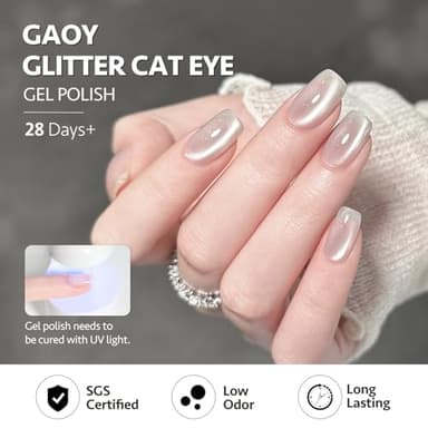 GAOY Glassy Cat Eye Gel Nail Polish, 16ml Glitter Holographic UV Gel Polish with Magnet, Reflective Translucent, 2341 Silvery Moonlight - Image 5
