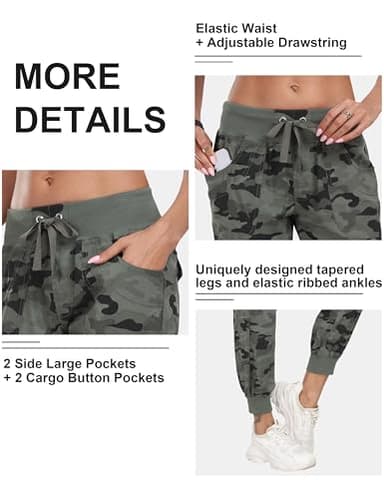 MoFiz Women Cargo Pants with Pockets Lightweight Outdoor Summer Travel Casual Hiking Pants Running Joggers Sweatpants Elastic Waist Camouflage Green XS - Image 5