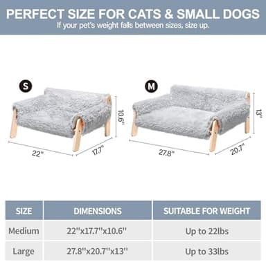 MEWOOFUN Cat Couch Bed, Pet Sofa for Indoor Cats Wooden Indoor Elevated Cat Beds with Removable Mattress Cover Suitable for Kitty, Puppy or Small Animal (Grey, Medium - Image 7