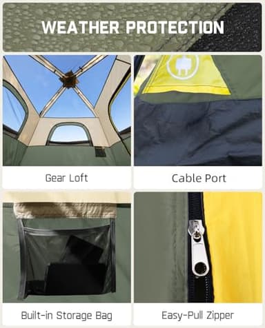 FanttikOutdoor Zeta C8 Pro Camping Tent 8 Person Instant Cabin Tent Setup in 60 Seconds with Rainfly & Windproof Portable with Carry Bag for Family Camping & Hiking, Upgraded Ventilation, Green - Image 5