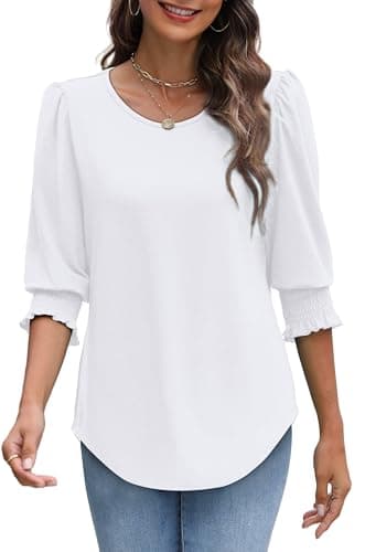 XIEERDUO Blouses for Women Dressy Casual 3/4 Length Sleeve Womens Tops White Tops for Women Xl - Image 4