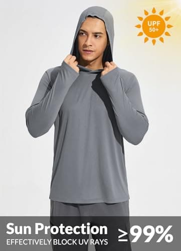 baleaf Men's UV SPF Hoodie Shirt UPF 50+ Sun Protection Long Sleeve T-Shirts Rash Guard Fishing Swimming Lightweight Light Grey Heather S - Image 3