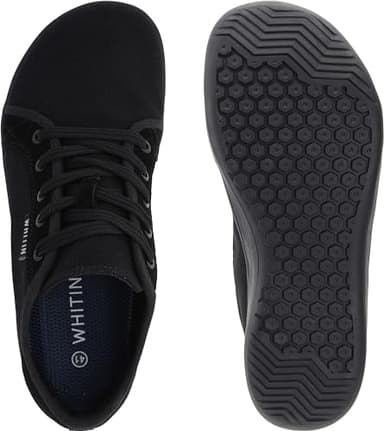WHITIN Women's Canvas Minimalist Barefoot Shoes Low Top Wide Width Toe Box Zero Drop Sneaker Lace Up Size 9 Road Running Flat Lightweight Gym Fashion Nurse Tennis Walking Shoes Black 40 - Image 5
